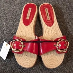 Zara slides sandals red braided sole size 10